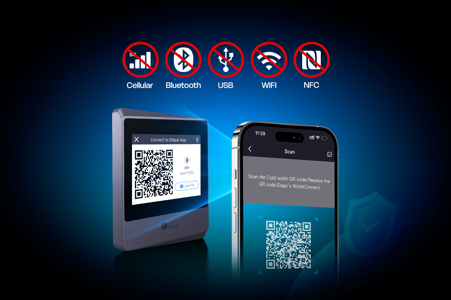 Sleek USDC Lightning POS terminal in busy restaurant showing NFC tap payment and QR code scan for offline crypto transactions