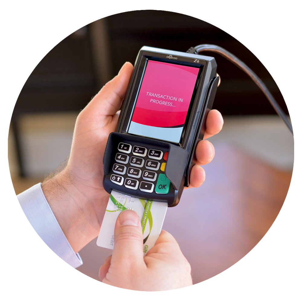 Sleek Lightning Network POS terminal in busy restaurant, customer tapping NFC for offline USDC payment