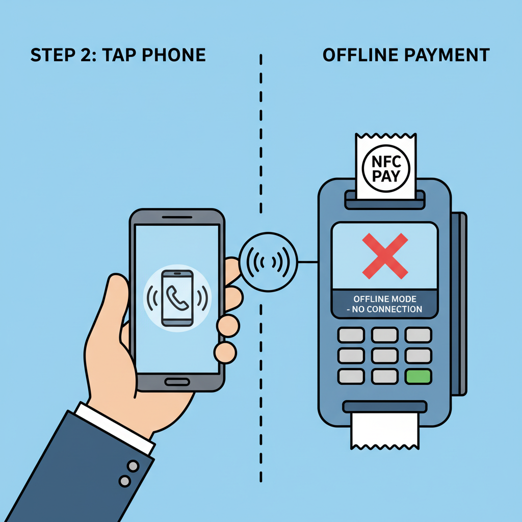 customer tapping phone NFC on POS terminal in offline mode