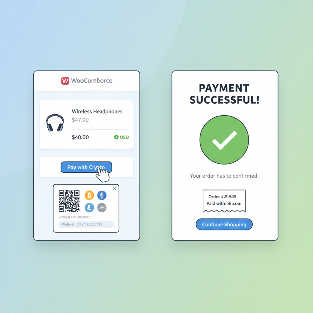 Testing crypto payment on WooCommerce with success confirmation screen