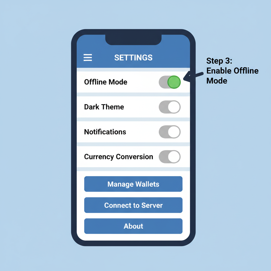 BTCPay app settings screen with offline mode switch activated